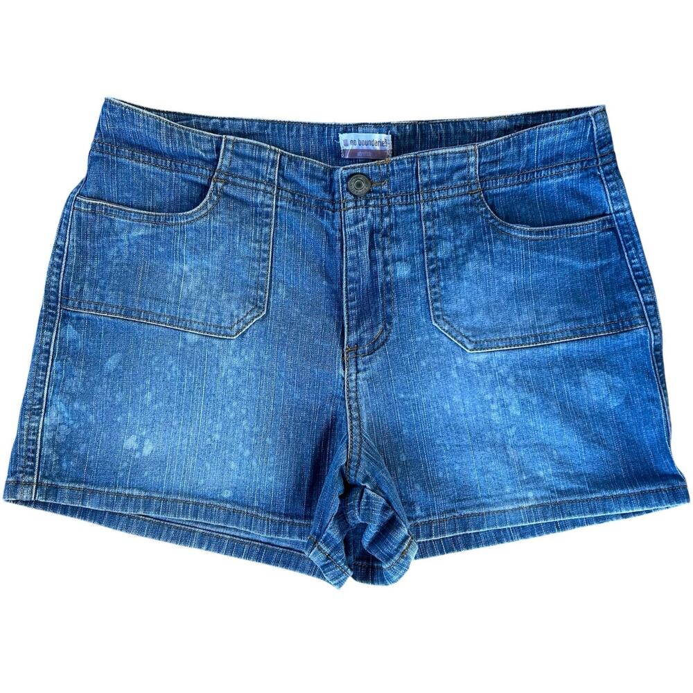 Vintage Y2K Women Size S Bleach Med Blue Wash Cotton Stretch Denim Shorts Rework